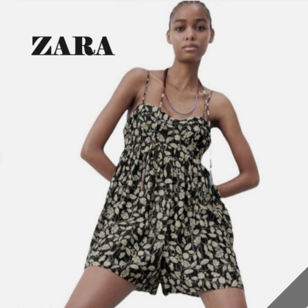 NWT ZARA Printed Jumpsuit with Metallic Threads